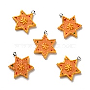 Opaque Resin Pendants, with Platinum Tone Iron Loops, Imitation Gingerbread, Christmas Theme, Hexagram, Sandy Brown, 30x26.5x4mm, Hole: 2mm(RESI-D055-133P)