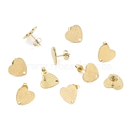 Ion Plating(IP) 304 Stainless Steel Stud Earring Findings, with Ear Nuts, Textured Heart, Real 18K Gold Plated, 12x13mm, Hole: 1.5mm, Pin: 0.7mm(STAS-I183-08B-G)