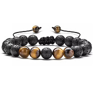 Adjustable Handstring Round Natural Tiger Eye & Lava Rock Yoga Braided Bead Bracelets for Women Men(LN5324-1)