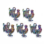 Alloy Pendants, Cadmium Free & Lead Free, Cock, Rainbow Color, 20.5x17x3mm, Hole: 2.5mm(PALLOY-N156-076-RS)