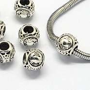 Alloy European Beads, Large Hole Rondelle Beads, with Constellation/Zodiac Sign, Antique Silver, Cancer, 10.5x9mm, Hole: 4.5mm(X-PALLOY-S082-04)