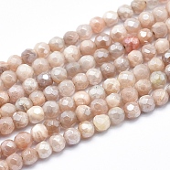 Electroplate Natural Sunstone Beads Strands, Faceted, Round, 4mm, Hole: 0.8mm, about 103pcs/strand, 15.7 inches(G-K256-17-4mm)