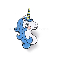 Unicorn Enamel Pin, Electrophoresis Black Plated Alloy Badge for Backpack Clothes, Dodger Blue, 38x22x1.5mm(JEWB-E015-04EB)