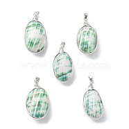 Natural Sea Shell Pendants, Oval Charms, with Platinum Tone Brass and Alloy Findings, 40~43x18~21.5x16.5~18mm, Hole: 4x5.5mm(SHEL-F005-01P)
