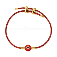 Lampwork Evil Eye & Brass Beaded Bangle, Stainless Steel Twist Rope Adjustable Bangles for Women, Red, Inner Diameter: 2~3-1/2 inch(5~9cm), 2mm(BJEW-A008-01F)