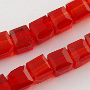 Glass Bead Strands, Faceted, Cube, Red, 3~4x3~4x3~4mm, Hole: 0.5mm, about 100pcs/strand, 13.5 inch(GLAA-R041-3x3mm-03)