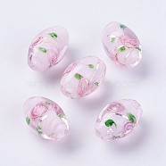 Handmade Silver Foil Lampwork Beads, Inner Flower, Rice, Pink, 16~17x11mm, Hole: 1.5mm(LAMP-J089-I03)