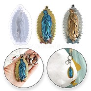 Religion Virgin of Mary DIY Pendant Silicone Molds, Resin Casting Molds, for UV Resin, Epoxy Resin Jewelry Making, White, 82x47x14mm, Hole: 3mm, Inner Diameter: 74x36.5mm(DIY-A046-05)