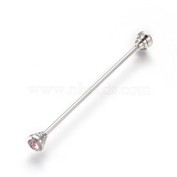 Brass Tie Pin, with Rhinestone, Platinum, Light Amethyst, 64mm, Pin: 1.6mm(JEWB-WH0006-01B)