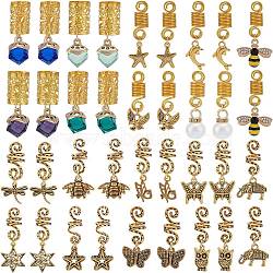 Nbeads Aluminum Hair Braid Dreadlock Beads Set, Hair Coil Cuffs, with Alloy & Glass & Acrylic Pearl Pendants, Mixed Shaped, Mixed Color, 31~48mm, 18 pairs/box(FIND-NB0002-76)