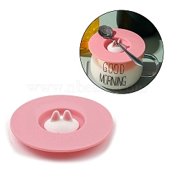 Silicone Cup Lids, Flat Round with Lovely Cat Flexible Cup Covers for Mug, Teapot, Flamingo, 100x26mm, Fit for 50mm Caliber Cups(AJEW-P112-A01)