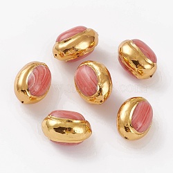 Synthetic Rhodochrosite Beads, with Golden Brass Edge, Oval, Dyed, 24~27x17.1~18.5x15~17.2mm, Hole: 1~1.2mm(G-C300-03)