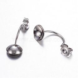 Tarnish Resistant 304 Stainless Steel Stud Earring Settings, Stainless Steel Color, Tray: 7mm, 24x8x3.5mm, Pin: 1mm(STAS-N0006-01P)