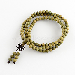 Dual-use Items, Wrap Style Buddhist Jewelry Verawood Round Beaded Bracelets or Necklaces, Olive, 840mm, 108pcs/bracelet(BJEW-R281-02)