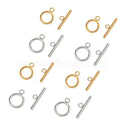 304 Stainless Steel Ring Toggle Clasps, Ring, Golden & Stainless Steel Color,  Ring: 19x14x2mm, Hole: 3mm, Bar: 24.5x7x2.5mmm, Hole: 3mm, 2 colors, 4sets/color, 8sets/box(STAS-UN0007-66)