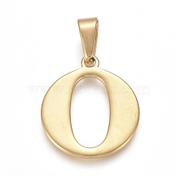304 Stainless Steel Pendants, Golden, Initial Letter.O, 27.5x23.5x1.5mm, Hole: 3x10mm(STAS-F106-95G-O)