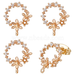 10Pcs Brass Micro Pave Clear Cubic Zirconia Flower Wreath Stud Earring Findings, with Vertical Loops & 10Pcs Friction Ear Nuts, Real 18K Gold Plated, 14x12mm, Hole: 0.8mm, Pin: 0.8mm(KK-BBC0008-34)
