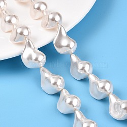 Transparent Spray Painted Glass Beads Strands, Teardrop Nuggets, Floral White, 23x16.5x13.5mm, Hole: 1.2mm, about 18pcs/strand, 16.14~16.34 inch(41~41.5cm)(GLAA-N001-38)