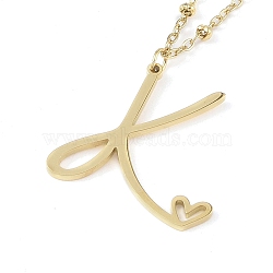 304 Stainless Steel Pendant Necklaces, Letter Charms, Letter K, 16.22 inch(41.2cm), Pendant: 23x24x1.3mm(NJEW-H029-02G-K)