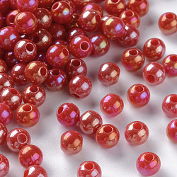 Opaque Acrylic Beads, AB Color Plated, Round, FireBrick, 6x5mm, Hole: 1.8mm, about 4400pcs/500g(MACR-S370-D6mm-A14)