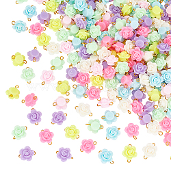 200Pcs Opaque Acrylic Beads Connector Charms, with Golden Iron Double Loops, Flower, Mixed Color, 15x12~12.5x7~7.5mm, Hole: 1.8mm(FIND-HY0001-30)