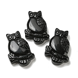 Natural Obsidian Pendants, Owl Charms, 44~46x29~31x7.5~10mm, Hole: 1.4mm(G-M417-08F)
