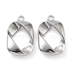 201 Stainless Steel Pendants, Rectangle Charm, Stainless Steel Color, 28x17x4.5mm, Hole: 2mm(STAS-Z057-07P)