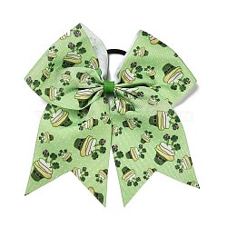 Saint Patrick's Day Big Bowknot Polyester Elastic Hair Ties, Hair Accessories for Girls or Women, Hat, 180x176.5x17.5mm(OHAR-H011-01A)