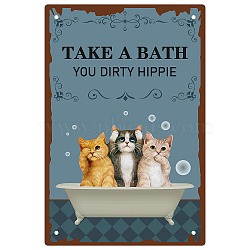 Iron Sign Posters, for Home Wall Decoration, Rectangle with Word Take A Bath You Dirty Hippie, Cat Pattern, 300x200x0.5mm(AJEW-WH0157-589)