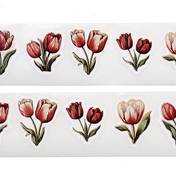 Picture Paper Stickers, Flower Decorative Stickers, Red, 33~41x27~30mm, 250pcs/roll