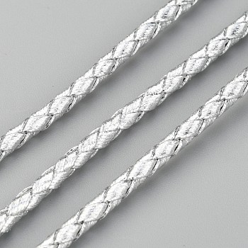 Braided PU Leather Cords, Round, Silver, 4mm, about 2.19 Yards(2m)/Strand