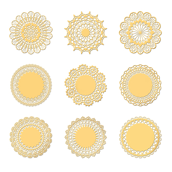 Nickel Decoration Stickers, Metal Resin Filler, Epoxy Resin & UV Resin Craft Filling Material, Golden, Floral, 40x40mm, 9pcs/set