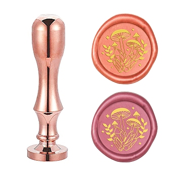 DIY Scrapbook, Brass Wax Seal Stamp Flat Round Head and Handle, Rose Gold, Plants Pattern, 25mm