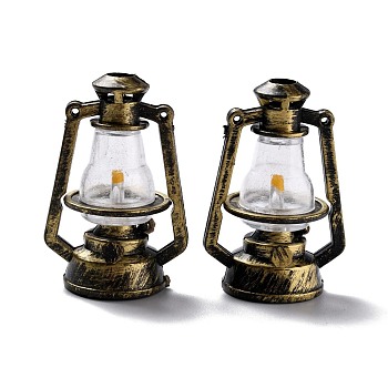 Creative Mini Resin Oil Lamp, for Dollhouse Accessories Pretending Prop Decorations, Dark Khaki, 27x37.5x55mm, 2pcs/set