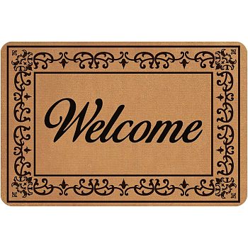 Linen and Rubber Ground Mat, Rectangle with Word Welcome, Peru, Word, 40x60cm