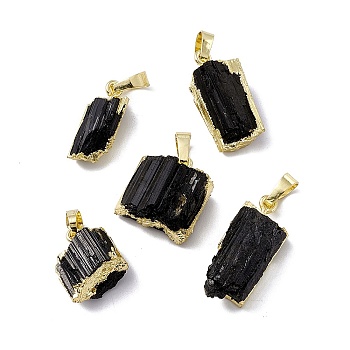 Natural Black Tourmaline Pendants, Nuggets Charms, with Brass Findings, Cadmium Free & Lead Free, Golden, 16~27.5x9.5~17x7~11.5mm, Hole: 5x8mm