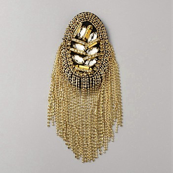 Fashion Iron Chain Tassel Epaulettes, Sew on Felt Cloth Shoulder Badge, with Plastic Finding, Navajo White, 170x65x8.5mm