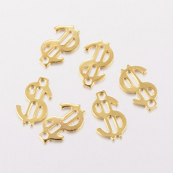 201 Stainless Steel Charms, Dollar, Golden, 11.5x7x0.8mm, Hole: 1mm
