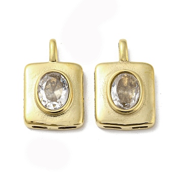 304 Stainless Steel Pendants, with Crystal Rhinestone, Rectangle Charms, Real 14K Gold Plated, 20x12.5x4mm, Hole: 4.5mm