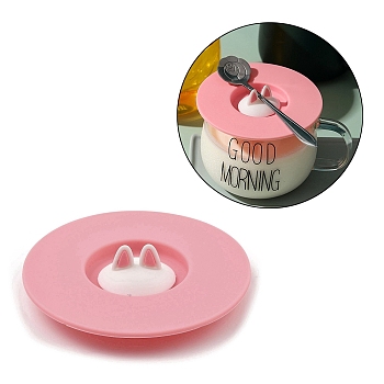 Silicone Cup Lids, Flat Round with Lovely Cat Flexible Cup Covers for Mug, Teapot, Flamingo, 100x26mm, Fit for 50mm Caliber Cups