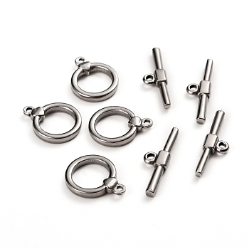 304 Stainless Steel Toggle Clasps, Ring, Stainless Steel Color, Ring: 18x14x3mm, Hole: 1.5mm, Bar: 23.5x7x3, Hole: 1.8mm