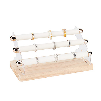 Wood & Acrylic Ring Display Risers, 3-Tier Detachable Finger Ring Organizer Holder, with Velvet, White, Finished Product: 22x10.5x10cm, 6pcs/set