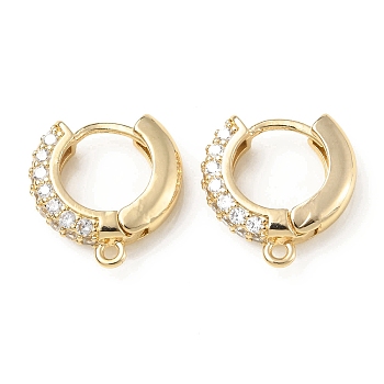 Brass with Crystal Rhinestone Hoop Earring Finding, Round, Light Gold, 16.5x16x4.5mm, Hole: 1.2mm, Pin: 0.8mm