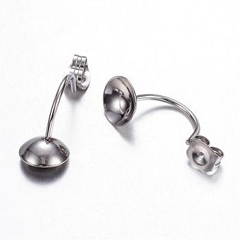 304 Stainless Steel Stud Earring Settings, Stainless Steel Color, Tray: 7mm, 24x8x3.5mm, Pin: 1mm