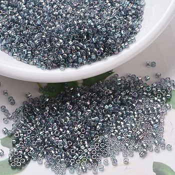 MIYUKI Delica Beads, Cylinder, Japanese Seed Beads, 11/0, (DB0111) Transparent Blue Gray Rainbow Gold Luster, 1.3x1.6mm, Hole: 0.8mm, about 20000pcs/bag, 100g/bag