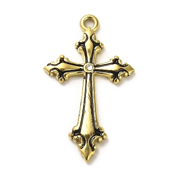 304 Stainless Steel Enamel with Cubic Zirconia Pendant, Long-Lasting Plated, Cross, Antique Golden, 35x21x3mm, Hole: 1.8mm