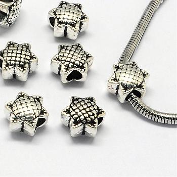 Alloy European Beads, Large Hole Beads, Sunflower, Antique Silver, 11x12x10mm, Hole: 5mm