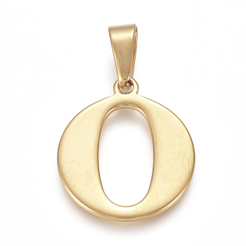 304 Stainless Steel Pendants, Golden, Initial Letter.O, 27.5x23.5x1.5mm, Hole: 3x10mm