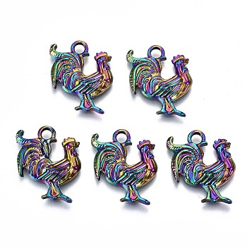 Alloy Pendants, Cadmium Free & Lead Free, Cock, Rainbow Color, 20.5x17x3mm, Hole: 2.5mm