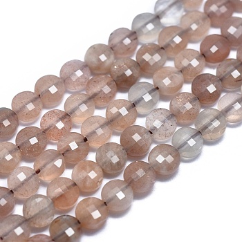 Natural Sunstone Beads Strands, Faceted, Flat Round, 4x2.5mm, Hole: 0.8mm, about 93pcs/strand, 15.15 inch(38.5cm)